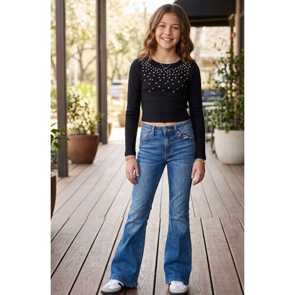 New Gap Organic Cotton Cropped Graphic Sequin Long Sleeve T-Shirt Girl's Size 10